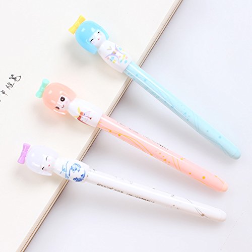  VANVENE 12pcs/lot Small Fresh Japanese Doll colored gel pens  for writing cartoon 0.38mm black ink roll pen office school supplies :  Office Products