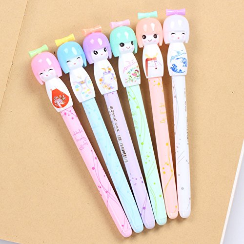  VANVENE 12pcs/lot Small Fresh Japanese Doll colored gel pens  for writing cartoon 0.38mm black ink roll pen office school supplies :  Office Products