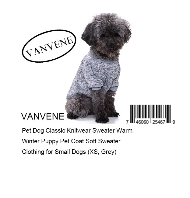 VANVENE Pet Dog Classic Knitwear Sweater Warm Winter Puppy Pet Coat Soft Sweater Clothing for Small Dogs (XS, Grey)
