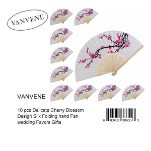 VANVENE  10 pcs Delicate Cherry Blossom Design Silk Folding hand Fan wedding Favors Gifts  B073YD3F7K