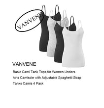 VANVENE Basic Cami Tank Tops for Women Undershirts Camisole with Adjustable Spaghetti Strap Tanks Camis 4 Pack