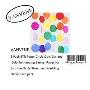 VANVENE 5 Pack 67ft Paper Circle Dots Garland  Colorful Hanging Banner Paper for  Birthday Party Streamers Wedding  Decor Each pack