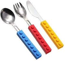 VANVENE Toddler Utensils and Brick Toys - Set of 3 Interlocking Block Kids Silverware - Toddler Fork and Spoon Set with Toddler Knife for Kids - Non-BPA Kids Cutlery and Kid Safe Stainless Steel Silverware