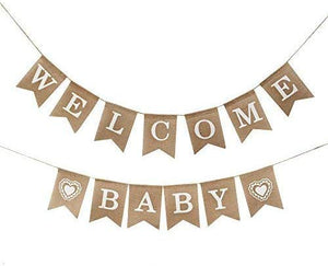 VANVENE Welcome Baby Burlap Banner-Vintage  Party Decorations - Baby Shower  Decorations
