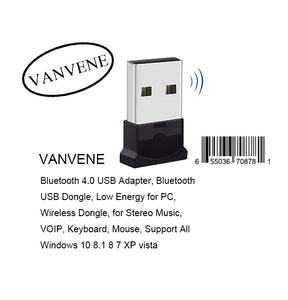 VANVENE Bluetooth 4.0 USB Adapter, Bluetooth USB Dongle, Low Energy for PC, Wireless Dongle, for Stereo Music, VOIP, Keyboard, Mouse, Support All Windows 10 8.1 8 7 XP vista