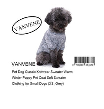 VANVENE Pet Dog Classic Knitwear Sweater Warm Winter Puppy Pet Coat Soft Sweater Clothing for Small Dogs (XS, Grey)