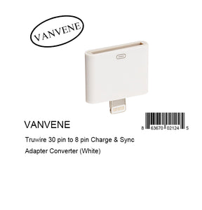 VANVENE Truwire 30 pin to 8 pin Charge & Sync Adapter Converter (White)