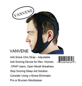 VANVENE Anti Snore Chin Strap - Adjustable Anti Snoring Device for Men, Women, CPAP Users, Open Mouth Breathers. Stop Snoring Sleep Aid Solution. Consider Using w/Snore Eliminator Pro or Bruxism Mouthpiece