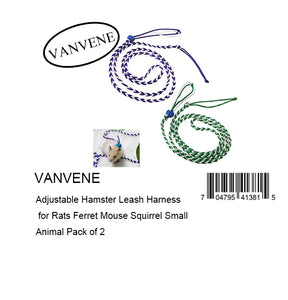 VANVENE Adjustable Hamster Leash Harness for Rats Ferret Mouse Squirrel Small Animal Pack of 2