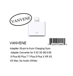 VANVENE Adaptter 30-pin to 8-pin Charging Sync Adapter Converter for 5 5C 5S SE 6 6S 6 Plus 6S Plus 7 7 Plus 8 Plus X XR XS XS Max, No Audio (White)