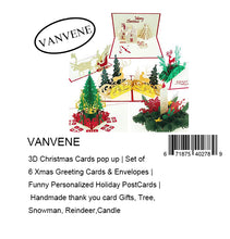 VANVENE 3D Christmas Cards pop up | Set of 6 Xmas Greeting Cards & Envelopes | Funny Personalized Holiday PostCards | Handmade thank you card Gifts, Tree, Snowman, Reindeer,Candle