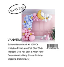 VANVENE Balloon Garland Arch Kit 120PCs  including Extra Large Pink Blue White  Balloons Gold Foil Stars & Moon Party  Decorations for Baby Shower Birthday  Wedding Bridle Shower