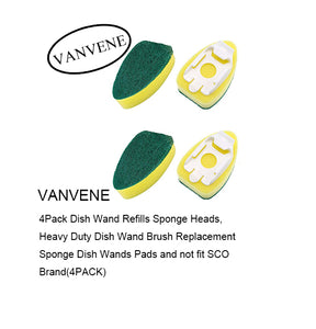 VANVENE 4Pack Dish Wand Refills Sponge Heads, Heavy Duty Dish Wand Brush Replacement Sponge Dish Wands Pads and not fit SCO Brand(4PACK)