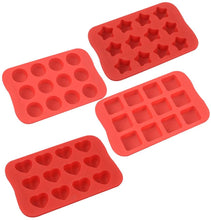 VANVENE  Silicone Baking Mold, Chocolate Molds&Candy  Molds Set, Tray 4-in-1 Silicone Molds Set for  Cupcakes,Muffins,Soap and Brownies-Red