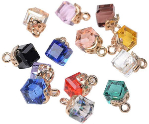 vanvene 40pcs Assorted Cube Crystal Charm Pendant Gold Plated Colorful Dainty Drop Dangle for Necklace Bracelet Ankle Earring Hair Ornaments Jewelry DIY Making