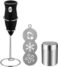 VANVENE Coffee Art Set, Coffee Milk Frother  Drink Mixer with Cocoa Chocolate  Shaker and Art Stencils for Cappuccino,  Coffee, Latte, Hot Chocolate, Cooking  (Includes Mini Mixer Stand)