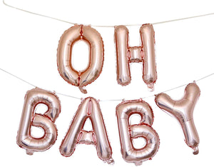 VANVENE OH Baby Balloons Baby Shower  Decorations - 16" Rose Gold Baby  Balloon Letters with Blow Up Straw  & 30 Feet of Hanging Ribbon – Inflatable  & Reusable Set of 6 Alphabetic Balloons