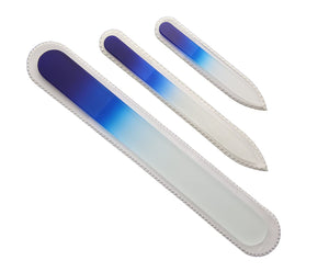VANVENE 3 Piece, Genuine Czech, Etched,  Crystal Glass, Manicure Nail File  Set, Cobalt Blue-Small, Medium,  and Pedicure Files