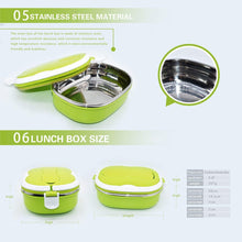 VANVENE Stainless Steel Insulated Square Lunch Box for Children, Kids and Adult, Portable Picnic Storage Boxes, School Student Food Container with Spoon (Green)