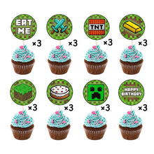 VANVENE 24 Pcs Pixel Miner Crafting Cake Toppers  for Games Theme Party,Baby Shower and  Happy Birthday Cupcake Decor ,8 Styles