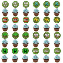 VANVENE 24 Pcs Pixel Miner Crafting Cake Toppers  for Games Theme Party,Baby Shower and  Happy Birthday Cupcake Decor ,8 Styles