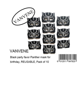 VANVENE Black party favor Panther mask for birthday, REUSABLE, Pack of 10