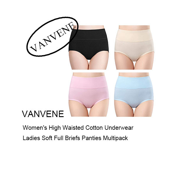VANVENE Women's High Waisted Cotton Underwear Ladies Soft Full Briefs Panties Multipack