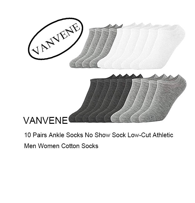 VANVENE 10 Pairs Ankle Socks No Show Sock Low-Cut Athletic Men Women Cotton Socks