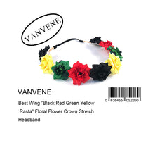 VANVENE Best Wing "Black Red Green Yellow Rasta" Floral Flower Crown Stretch Headband
