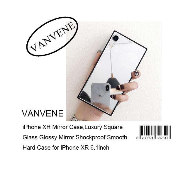 VANVENE iPhone XR Mirror Case,Luxury Square  Glass Glossy Mirror Shockproof Smooth  Hard Case for iPhone XR 6.1inch