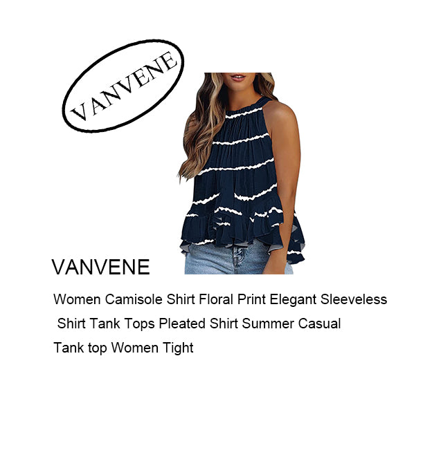 VANVENE Women Camisole Shirt Floral Print Elegant Sleeveless  Shirt Tank Tops Pleated Shirt Summer Casual  Tank top Women Tight