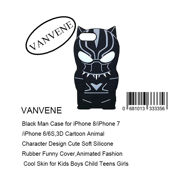 VANVENE Black Man Case for iPhone 8/iPhone 7/iPhone 6/6S,3D Cartoon Animal Character Design Cute Soft Silicone Rubber Funny Cover,Animated Fashion Cool Skin for Kids Boys Child Teens Girls