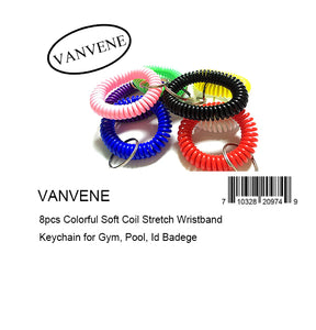 VANVENE 8pcs Colorful Soft Coil Stretch Wristband  Keychain for Gym, Pool, Id Badege