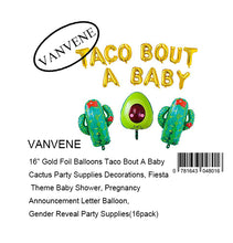 VANVENE 16" Gold Foil Balloons Taco Bout A Baby Cactus Party Supplies Decorations, Fiesta Theme Baby Shower, Pregnancy Announcement Letter Balloon, Gender Reveal Party Supplies(16pack)