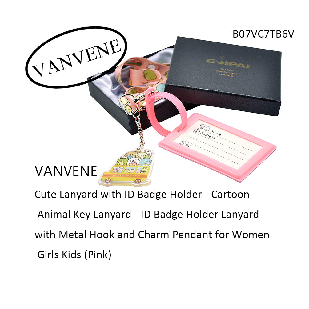 VANVENE Cute Lanyard with ID Badge Holder - Cartoon  Animal Key Lanyard - ID Badge Holder Lanyard  with Metal Hook and Charm Pendant for Women  Girls Kids (Pink)