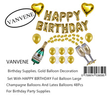 VANVENE Birthday Supplies. Gold Balloon Decoration Set with HAPPY BIRTHDAY Foil Balloon Large Champagne Balloons and Latex Balloons 48Pcs for Birthday Party Supplies