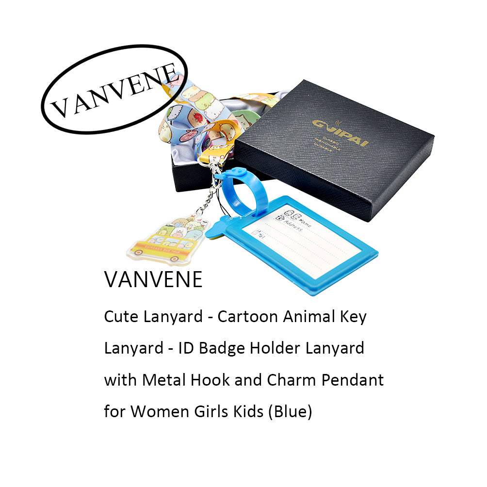 VANVENE Cute Lanyard - Cartoon Animal Key Lanyard - ID Badge Holder Lanyard with Metal Hook and Charm Pendant for Women Girls Kids (Blue)