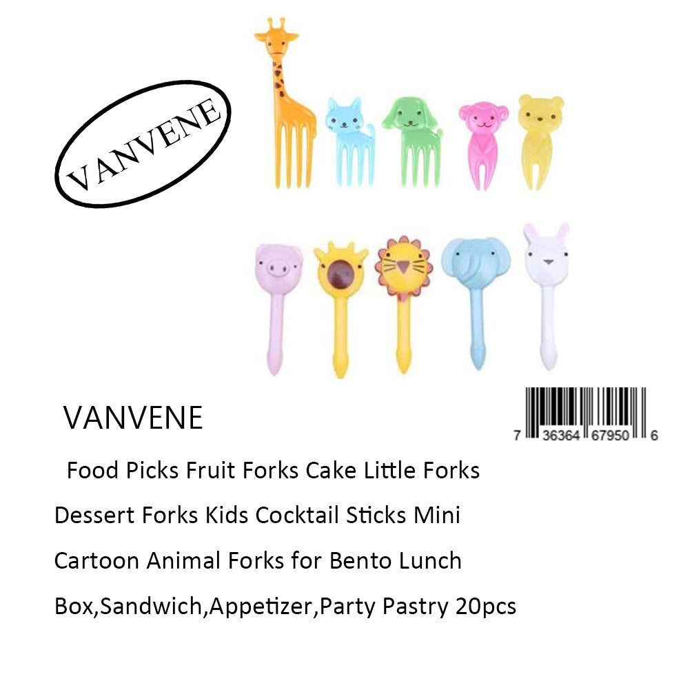 VANVENE Food Picks Fruit Forks Cake Little Forks  Dessert Forks Kids Cocktail Sticks Mini  Cartoon Animal Forks for Bento Lunch  Box,Sandwich,Appetizer,Party Pastry 20pcs