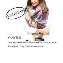 VANVENE Lady Women Blanket Oversized Tartan Scarf Wrap Shawl Plaid Cozy Checked Pashmina
