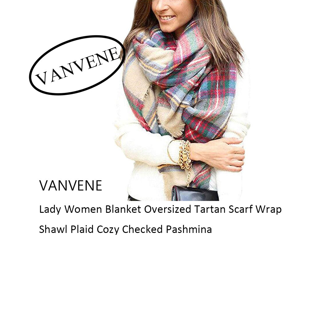 VANVENE Lady Women Blanket Oversized Tartan Scarf Wrap Shawl Plaid Cozy Checked Pashmina