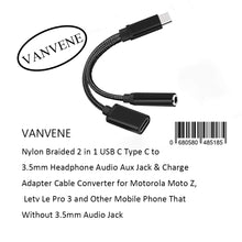 VANVENE Nylon Braided 2 in 1 USB C Type C to  3.5mm Headphone Audio Aux Jack & Charge  Adapter Cable Converter for Motorola Moto Z,  Letv Le Pro 3 and Other Mobile Phone That  Without 3.5mm Audio Jack