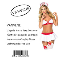 VANVENE Lingerie Nurse Sexy Costume  Outfit Set Babydoll Bedroom  Honeymoon Cosplay Nurse  Clothing Fits Free Size