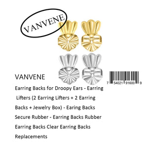 VANVENE Earring Backs for Droopy Ears - Earring  Lifters (2 Earring Lifters + 2 Earring  Backs + Jewelry Box) - Earing Backs  Secure Rubber - Earring Backs Rubber  Earring Backs Clear Earring Backs  Replacements