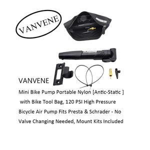 VANVENE Mini Bike Pump Portable Nylon [Antic-Static ] with Bike Tool Bag, 120 PSI High Pressure Bicycle Air Pump Fits Presta & Schrader - No Valve Changing Needed, Mount Kits Included  B07WG72T4S