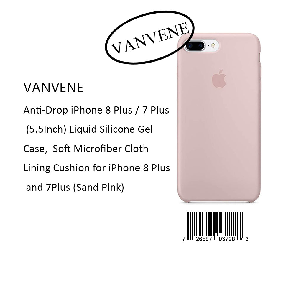 VANVENE Anti-Drop iPhone 8 Plus / 7 Plus  (5.5Inch) Liquid Silicone Gel  Case,  Soft Microfiber Cloth  Lining Cushion for iPhone 8 Plus  and 7Plus (Sand Pink)