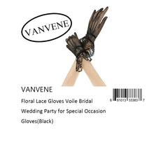 VANVENE Floral Lace Gloves Voile Bridal  Wedding Party for Special Occasion  Gloves(Black)