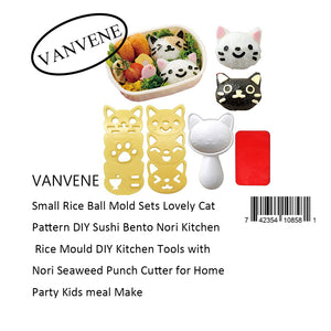 VANVENE Small Rice Ball Mold Sets Lovely Cat  Pattern DIY Sushi Bento Nori Kitchen  Rice Mould DIY Kitchen Tools with  Nori Seaweed Punch Cutter for Home  Party Kids meal Make